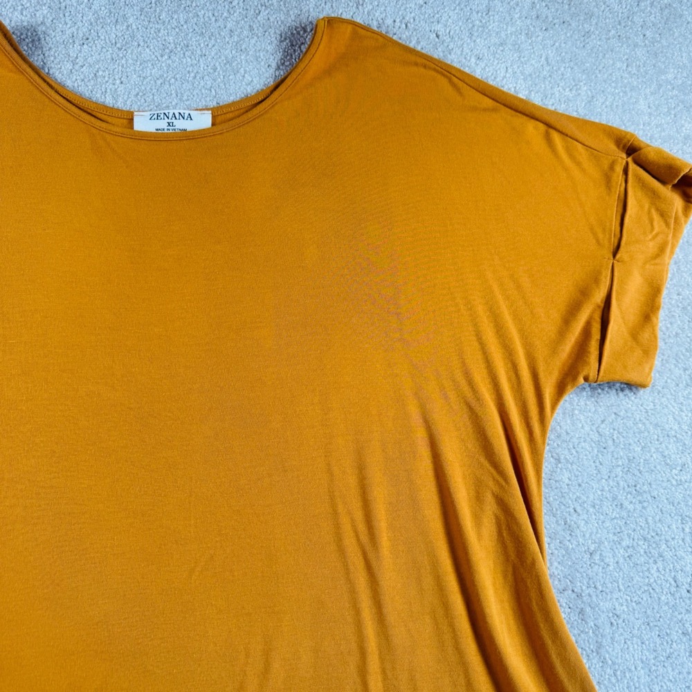 Zenana Womens XL Mustard Yellow Short Sleeve Cuffed Scoop Neck Tunic AT-45050